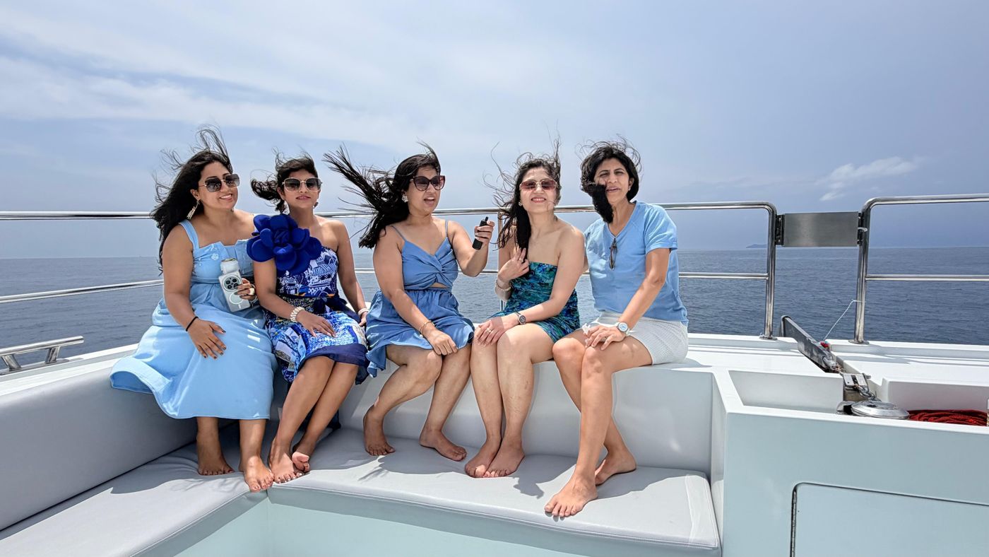 The girls in blue on deck
